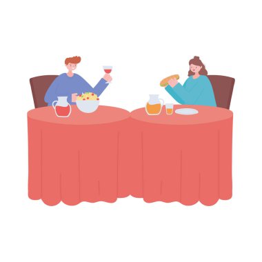 Restoran sosyal mesafesi, yeni normal yaşam tarzı yeme zamanı fiziksel, covid 19 salgını, koronavirüs enfeksiyonunun önlenmesi