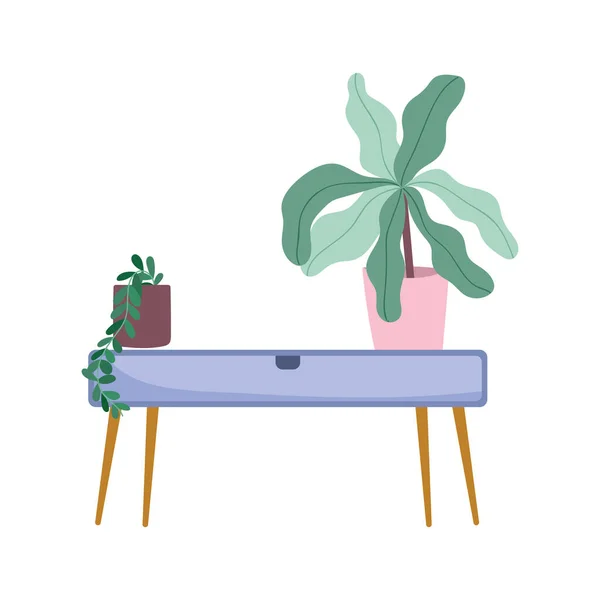 木桌上盆栽装饰孤立设计图标白色背景 — 图库矢量图片