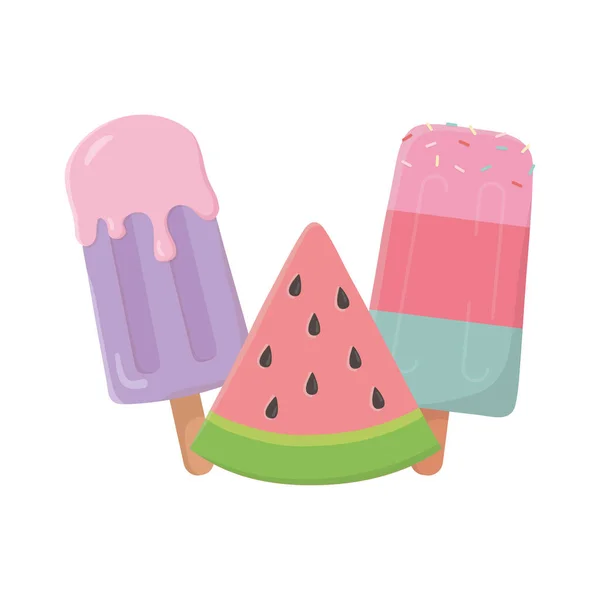Παγωτό σε stick φέτα καρπούζι απομονωμένο εικονίδιο σχεδιασμού — Διανυσματικό Αρχείο