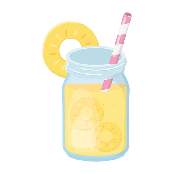 Cold refreshment juice with sliced fruits and straw isolated design icon — Stock Vector