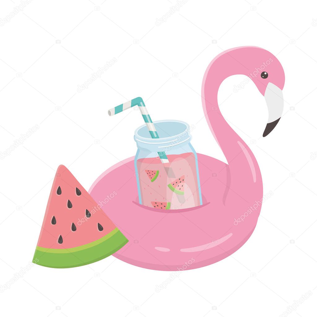 summer travel and vacation float flamingo juice watermelon