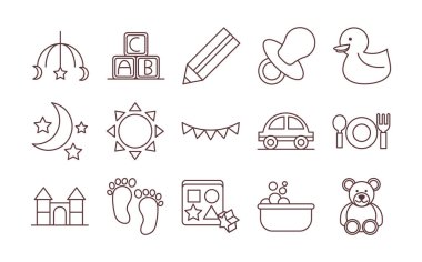 bebek besleme oyuncakları ve elbiseler, yeni doğan simgeler dizayn ve dizayn hoş geldiniz