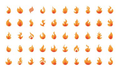 Alev alev yanan düz dizayn simgeleri ayarlandı