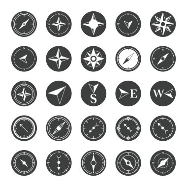 pusula gülü navigasyon kartografi seyahat keşif ekipman simgeleri siluet tasarım simgesi ayarla