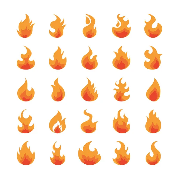 Tűz láng égő forró izzás lapos design ikonok készlet — Stock Vector