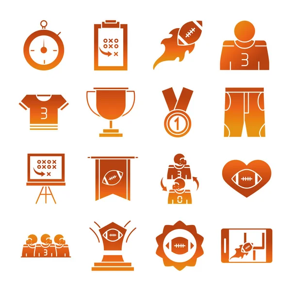 American football game sport professional and recreational icons set gradient design icon — Stock Vector