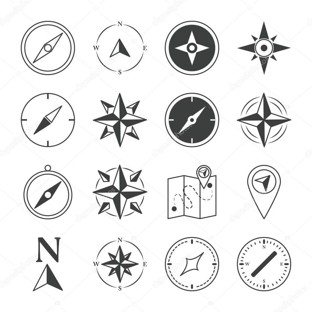 compass rose navigation cartography travel explore equipment icons set line design icon