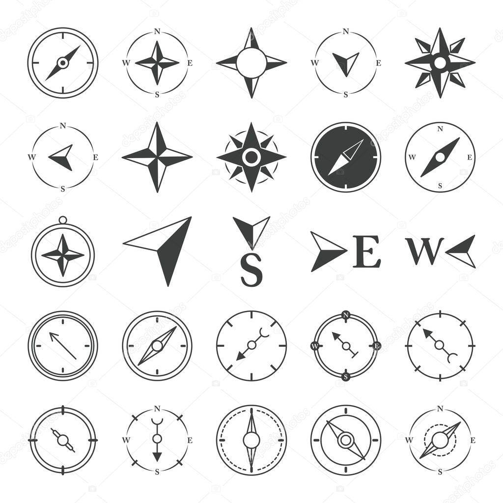 compass rose navigation cartography travel explore equipment icons set line design icon
