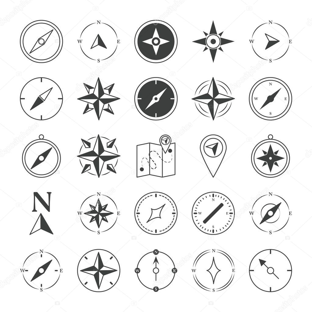 compass rose navigation cartography travel explore equipment icons set line design icon