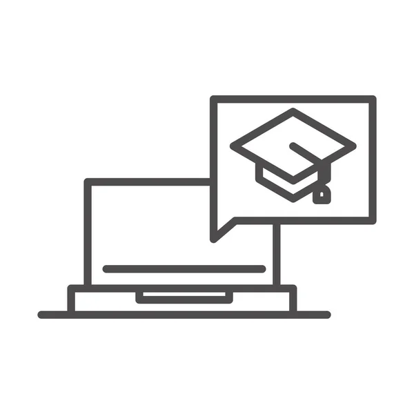 Ensinar escola e educação on-line laptop graduação cap ícone de estilo de linha — Vetor de Stock