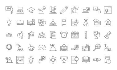 Okul eğitimini öğret bilgi ve eğitim simgeleri belirle satır biçimi simgesi