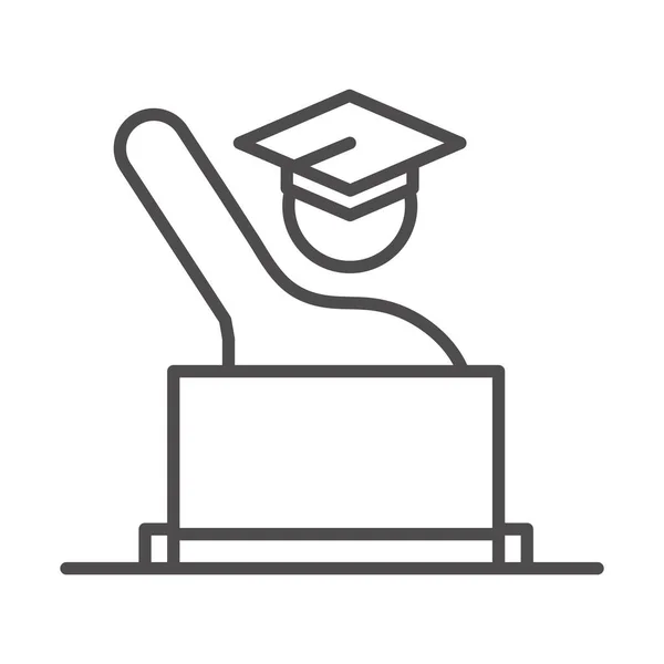 Enseigner l'école et l'éducation étudiant en ligne avec icône de style de ligne d'ordinateur portable — Image vectorielle