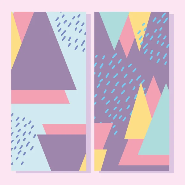 Abstrata formas, 80s memphis triângulos estilo geométrico cartaz, brochura —  Vetores de Stock