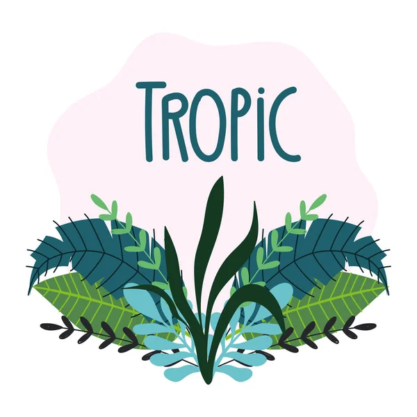 Folhas tropicais textura folhagem exótica mão desenhada lettering — Vetor de Stock