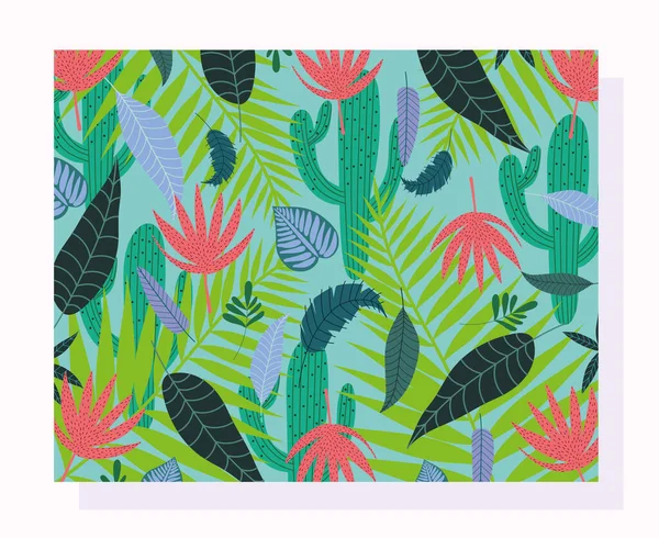 Tropische bladeren textuur exotische cactus tak gebladerte achtergrond — Stockvector