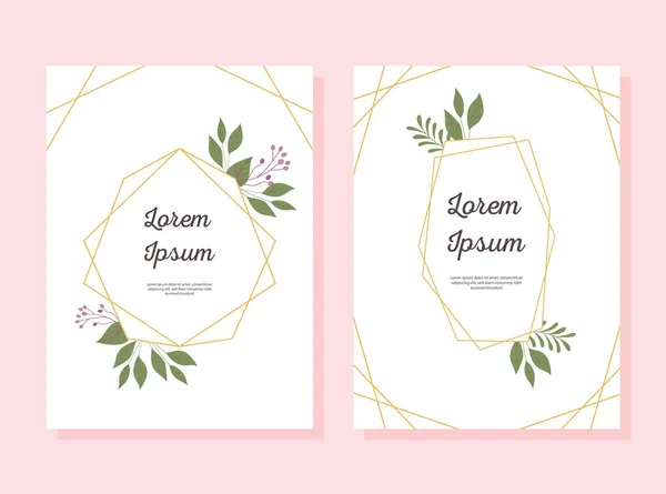 Hochzeitseinladung dekorativer Rahmen Goldlinien mit Blumen Grußkarte oder Ankündigung — Stockvektor
