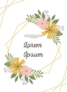 düğün davetiyesi dekoratif yapraklar ve geometrik çerçeve tebrik kartı veya duyurusu