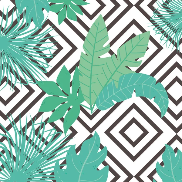 Foglie di palma tropicale floreale sullo sfondo geometrico bianco nero — Vettoriale Stock