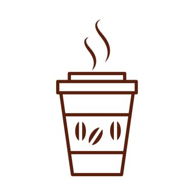 Fast food tek kullanımlık kahve fincanı akşam yemeği ve menü, lezzetli yemek ve sağlıksız çizgi tarzı ikon