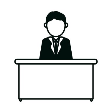 Masa başında çalışan iş adamı karakteri yalnız tasarım