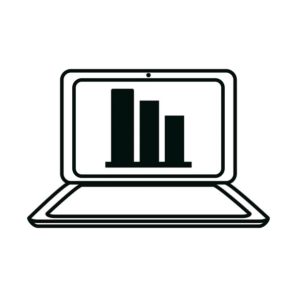 Ordinateur portable statistiques rapport économie bureau travailler linéaire style icône — Image vectorielle