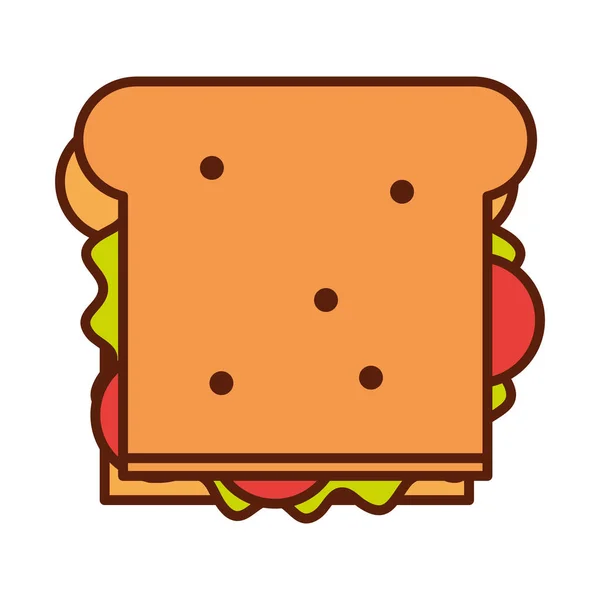 Fastfood sandwich lunch en menu, smakelijke maaltijd en ongezonde lijn en vul pictogram — Stockvector