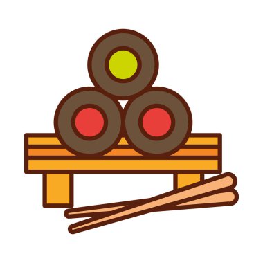 Japon suşisi, çubuklu fast food akşam yemeği ve menü, lezzetli yemek ve sağlıksız sıra ve ikon doldur.