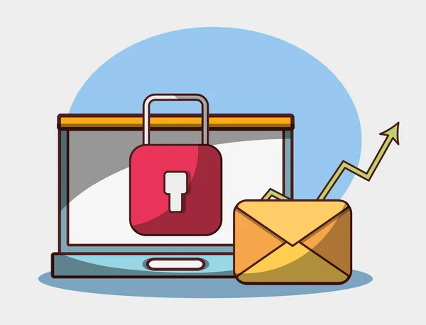 Portátil correo electrónico seguridad datos dinero negocio financiero — Vector de stock