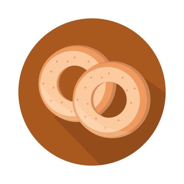 Pan anillos menú panadería producto alimenticio bloque e icono plano — Vector de stock