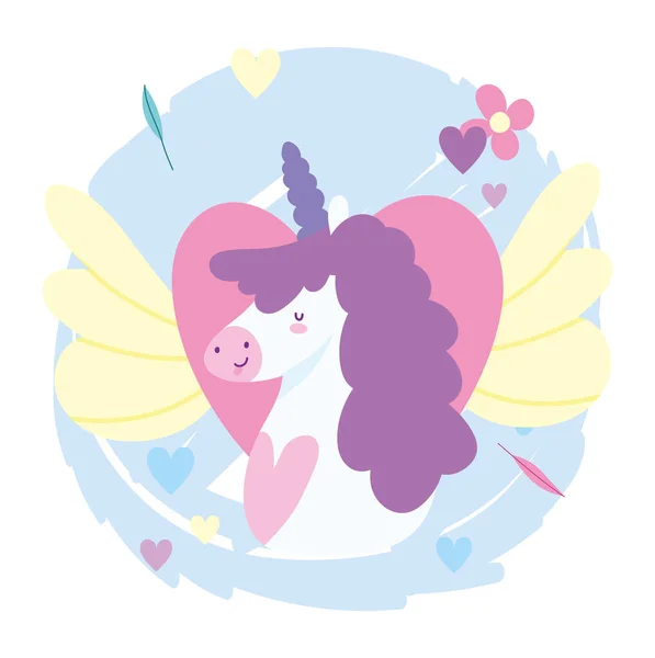 Little unicorn winged heart fantasy magic animal cartoon — Stock Vector