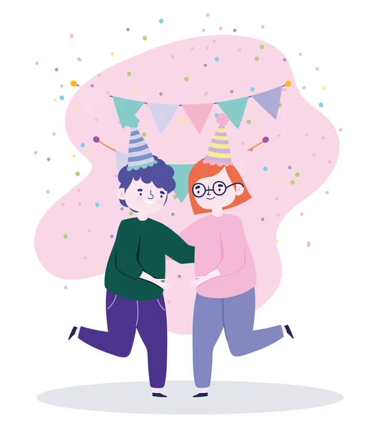 Grupo de personas juntas para celebrar un evento especial, feliz pareja bailando celebrando — Archivo Imágenes Vectoriales