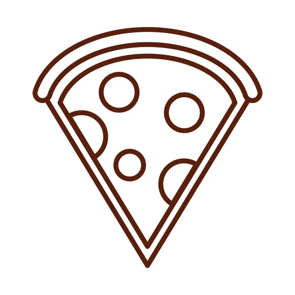 Comida rápida rebanada pizza cena y menú, comida sabrosa y poco saludable icono de estilo de línea — Vector de stock