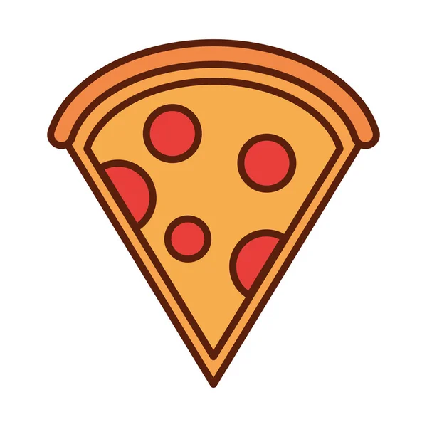 Gyorsétterem szelet pizza vacsora és menü, ízletes étel és egészségtelen vonal és töltse ki ikon — Stock Vector
