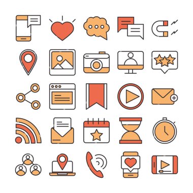 Sosyal medya dijital internet ağı iletişim teknolojisi hattı ve dizayn simgeleri belirlendi