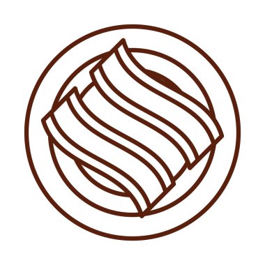 Yemek ve menüde fast food domuz pastırması, lezzetli yemek ve sağlıksız çizgi tarzı ikon