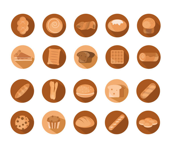 хлеб меню хлебобулочные пищевые продукты блок и плоские иконки набор
