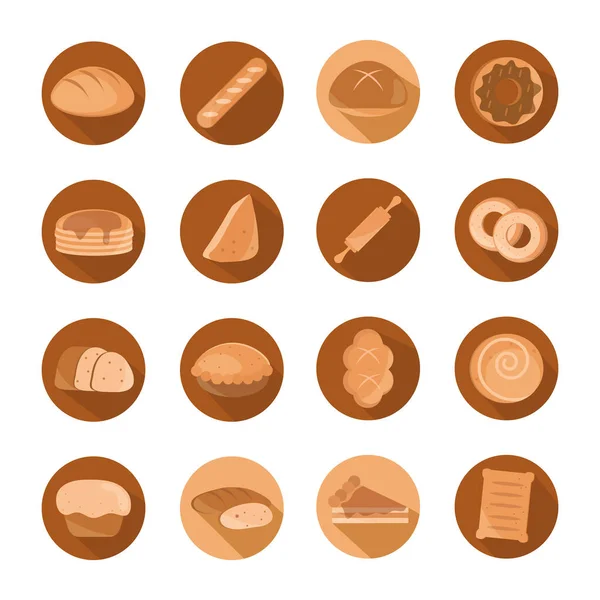 Menu pain boulangerie bloc de produits alimentaires et des icônes plates ensemble — Image vectorielle
