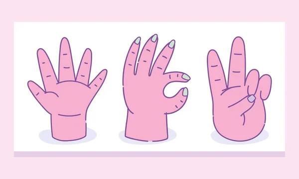 Emberi kéz különböző gesztus elszigetelt ikonok tervezés — Stock Vector