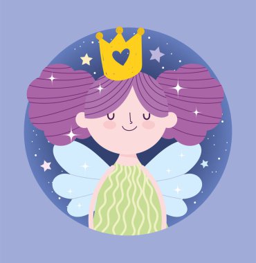 Kanatları ve altın tacı olan küçük peri prensesi.