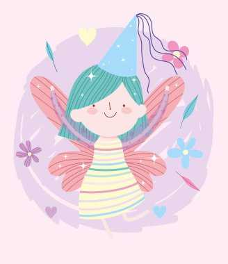 Şapkası ve çiçekli küçük peri prensesi çizgi filmi