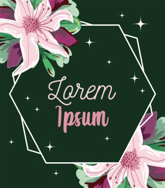 Düğün davetiyesi, çiçekli çelenk ve çiçekli şablon.