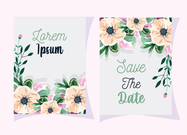 Bruiloft bloemen uitnodiging, bloem bladeren aquarel sjabloon kaart — Stockvector