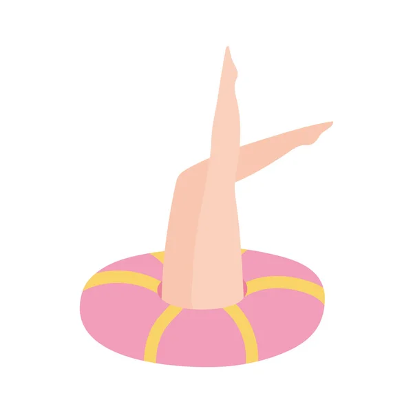 Vrouwelijke benen in float cartoon geïsoleerd ontwerp pictogram witte achtergrond — Stockvector