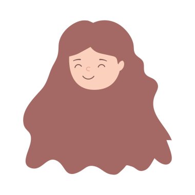 Tatlı kız yüz karakteri çizgi film izole tasarım ikonu beyaz arkaplan