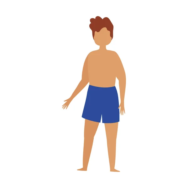 Joven en traje de baño pantalones cortos dibujos animados icono de diseño aislado — Vector de stock