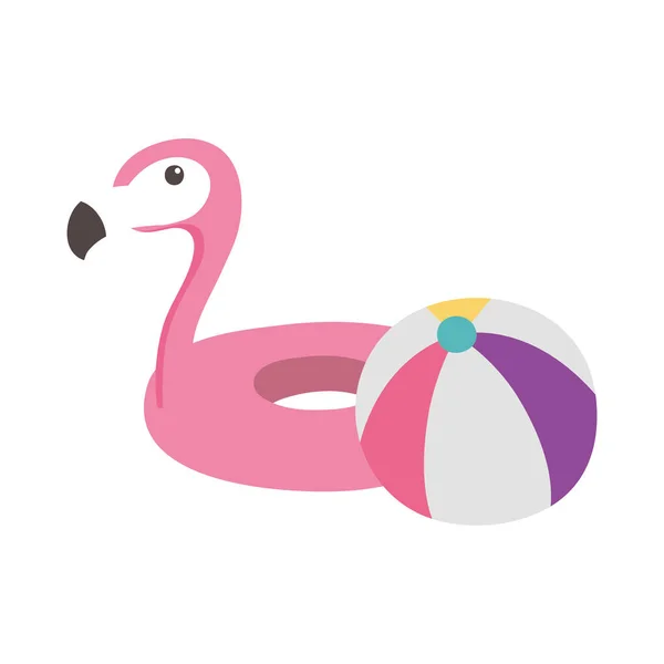 Nyári idő nő flamingo float labda nyaralás turizmus — Stock Vector
