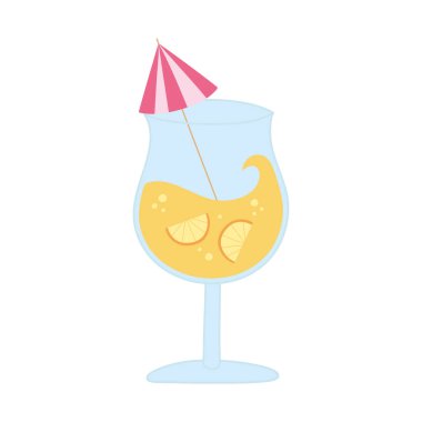 Meyve ve şemsiye karikatürü ile taze kokteyl izole tasarım beyaz arkaplan