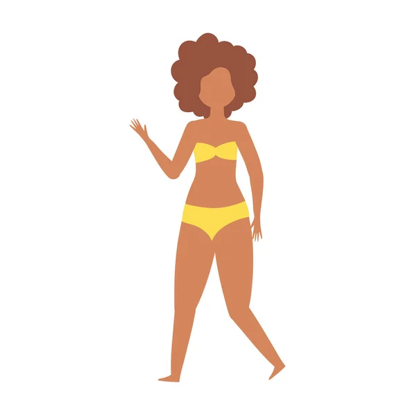 Vrouw in badpak karakter cartoon geïsoleerd ontwerp pictogram — Stockvector