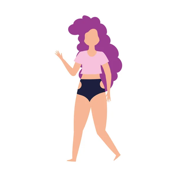 Woman in swimsuit character cartoon isolated design icon — Stock Vector