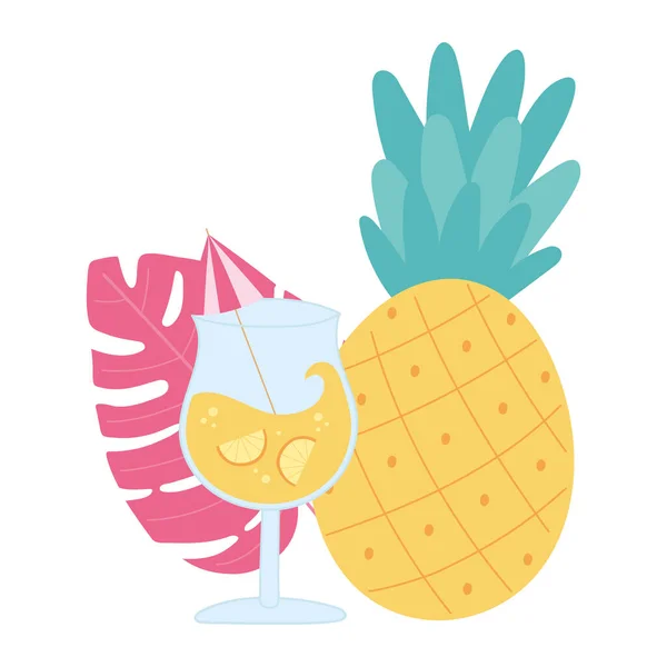Letní čas dovolená turistika koktejl ananas palmový list — Stockový vektor